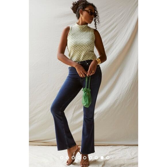 Maeve Structured Mock Neck Top Size M Green Motif Geometric Mod Anthropologie - Picture 3 of 14